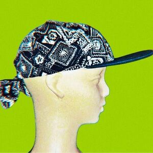 Y2K Navy Blue/White Floral/Geometric Pattern Cap (Junior One Size)